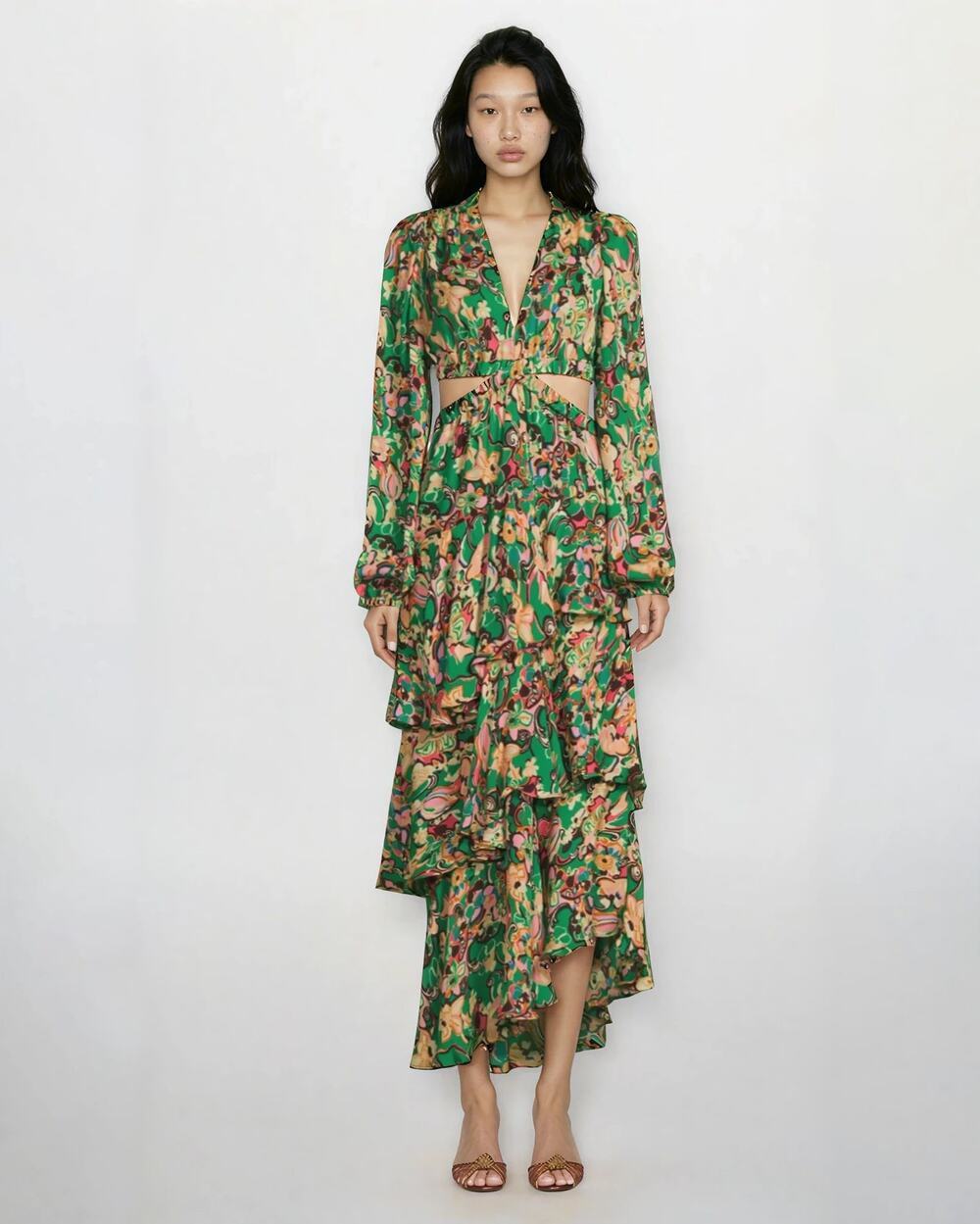 A.L.C. Women’s Bell Print Layered Cutout Maxi Dress Size 2 -NWT